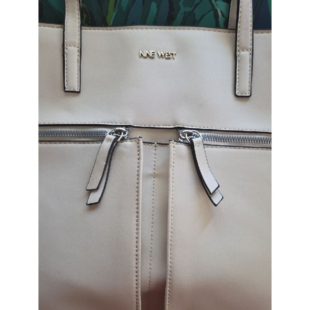 Nine West Beige Leatherette Tote with Front Zip Detail - Picture 2 of 5